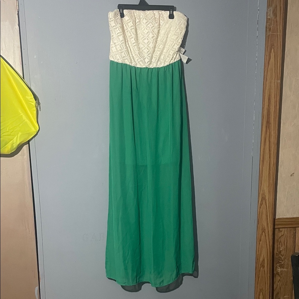 As U Wish Strapless Dress in Cream and Green NWT